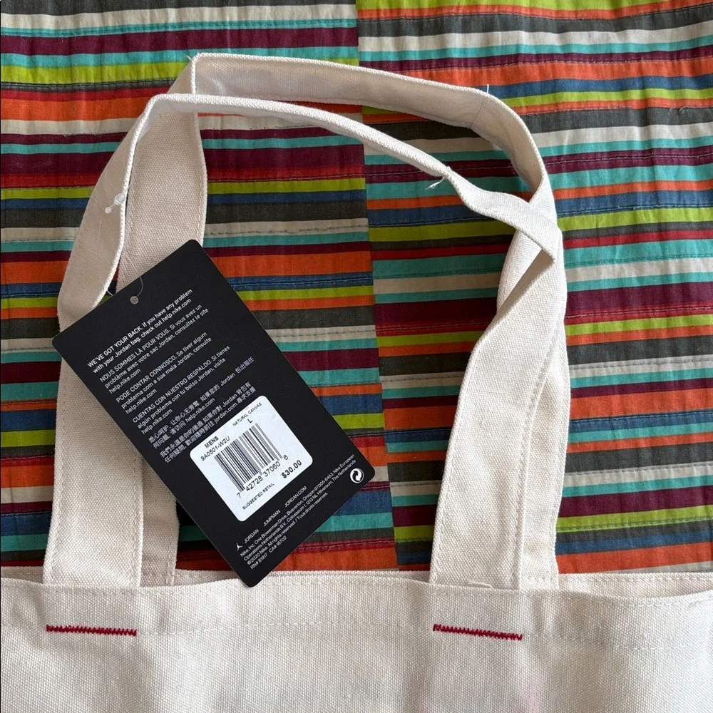 Jordan Canvas Tote Bag with Black Logo new with tags 18x15x7-1/2 little bleed